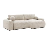 Bestmobilier - Constance - Canapé d'angle réversible 4 Places Convertible avec Coffre en Velours texturé, Beige
