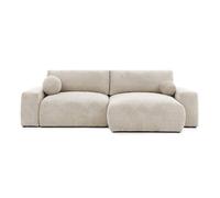 Constance - Canapé d'angle réversible 4 places convertible avec coffre en velours texturé - Beige