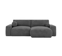 Constance - Canapé d'angle réversible 4 places convertible avec coffre en velours texturé - Gris
