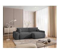 Constance - Canapé d'angle réversible 4 places convertible avec coffre en velours texturé - Gris