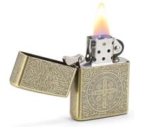 Constantine Briquet en métal sculpté style vintage doré à essence kérosène St Benoît Briquet à essence Briquet en métal pour collectionner, homme, papa, mari (vendu sans essence)