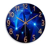 Constantplanet Blue Wall Clocks for Bedroom 16 inch Glass Round Wall Clocks Silent Battery Operated Wall Clock Modern