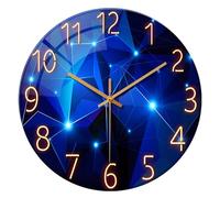 Constantplanet Horloges murales Bleues pour décoration de Salon, horloges murales de Cuisine à Piles, Horloge Murale Ronde en Verre de 30,5 cm, silencieuse, sans tic-tac
