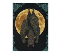 Constellation Bat with Moon and Flowers Puzzle en Bois, 500 pièces | Cadeau pour amateur de puzzle: tri par couleurs, formes ou zones du motif à son propre rythme.