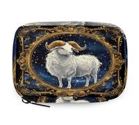 Constellation Bélier Space Pilulier de voyage avec fermeture éclair Sac de rangement quotidien de vitamines Portable 8 emplacements Pilulier hebdomadaire Support de supplément pour la maison, le