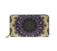 Constellation du Zodiaque Art Bleu Gris Portefeuille Zipper Long Bourse en Cuir Véritable avec Titulaire de la Carte de Crédit pour Téléphone Femmes Fille Hommes