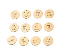 Constellation Necklace Charm, Flat Round Pendant Set, 12mm Jewelry Beads with Hollow Design, Handmade Craft Accessory, Pendant Collection with Celestial Style, Necklace Supply for Jewelry Making