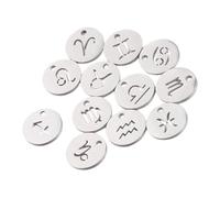 Constellation Necklace Charm, Flat Round Pendant Set, 12mm Jewelry Beads with Hollow Design, Handmade Craft Accessory, Pendant Collection with Celestial Style, Necklace Supply for Jewelry Making