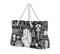 Constellation Sac fourre-tout robuste à fermeture éclair avec poches latérales, résistant au sable, avec porte-gobelets sur le côté, noir et blanc