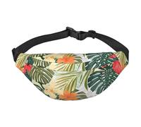 Constellation Star Clusters Galaxies Convient pour le sport, la course à pied, les voyages, plein air, sac banane unisexe pour homme et femme, Feuilles végétales avec fleurs d'hibiscus, Taille unique,