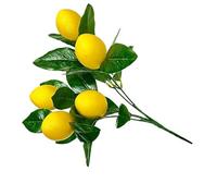 Constprog Branche de citron artificielle, fruit de citron, fleur artificielle, plante verte, décoration de la maison, mousse artificielle, citron