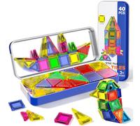 Construction Magnétique de Voyage Ultimes en Boîte Métallique de Voyage : 40 Pièces Mini Construction Magnétiques pour Enfants 4-8 Ans - Jeux Voiture Enfant Voyage & Activités de Voyage Robustes