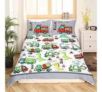 Construction Parure de Lit 200x200cm Ensembles de Dinosaures de Housse de Couette Équipement de Dessin Animé Décoratif Camions Dino Housse de Couette Machines Mignonnes Voiture Dinosaures Gris