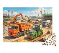 Construction Site Puzzles Casse-Tête 1000 Pièces Recyclé Material Heavy Machinery Adulte Jigsaws Developing Garçon & Fille‘s Intelligence Parent-Enfant Jeu Activité 38x26cm/1000pcs