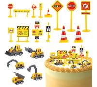 Construction site véhicules enfants, 19 pièces véhicules décoration de gâteau, Mini cars jouet avec panneaux d'affichage, construction véhicules pour anniversaire jeune fille 2 3 4 5 ans