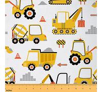 Construction Tissus au Metre, équipement camion de construction véhicule Tissu 92x150cm chaise, dessin animé voiture excavatrice tracteur décoration imperméable Tissu extérieur, jaune