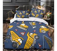 Construction Vehicles Parure de Lit Microfibre Hypoallergique 3D Imprimé 3 Pièces Éclair Super Douce Coon Kids Ensemble De Literie Ultra Douce Entretien Facile for couple amoureux King（220x240cm）