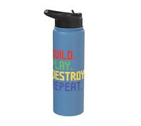 Construire Play Destroy Repeat Funny Block Building Brick Builder Stainless Steel Insulated Water Bottle
