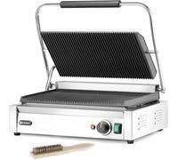 HENDI Gril de Contact Électrique XL, Plaque Panini Professionnel, Plaques Rainurées en Fonte Émaillée, 230V, 2700W, 540x424x(H)216mm, Acier Inox