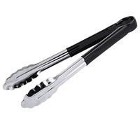 Contacto Pince de cuisine en acier inoxydable avec poignée noire en vinyle de qualité moyenne avec fonction de suspension Noir 30 cm