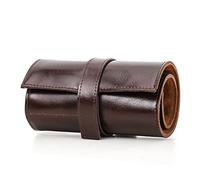 CONTACTS Boîte à montre en cuir véritable, rouleau de voyage, boîte de rangement pour bijoux et manchon protecteur pour montre cylindrique avec doublure souple (marron poli, pour 6 montres)
