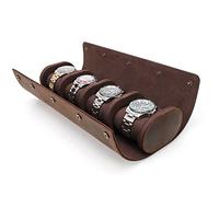 CONTACTS Boîte à montres en cuir véritable, rouleau de voyage, boîte de rangement pour bijoux et housse protectrice cylindrique pour montres, sac doux (Coffee2, pour 4 montres) …