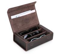 Contacts Boîte de rangement en cuir pour 2/3/4/6/8 lunettes de soleil pour homme/femme, étui de voyage avec doublure en microfibre et fente pour chiffon de nettoyage, Coffee-3., taille unique