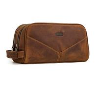 Contacts Crazy Horse Vache Cuir Fermeture Éclair Double Kit Voyage Trousse de Toilette, Marron 1, Einheitsgröße, Valise