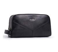 Contacts Crazy Horse Vache en Cuir Fermeture éclair Double kit Trousse de Toilette de Voyage (Noir)