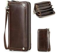 CONTACTS Cuir Véritable Embrayage Hommes Voyage D'affaires Double Zip Autour Sac 4 Interlayer Vintage Long Portefeuille avec Poignet Wrap Vintage, marron, Taille unique