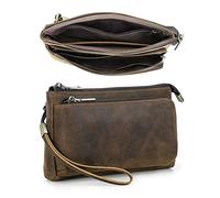 Contacts Embrayage de voyage pour hommes en cuir véritable avec sangle de main, RFID serrure de passeport sac marron, sac d'embrayage de téléphone de grande capacité pour hommes, Caffé1035