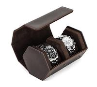 CONTACTS Étui de montre-bracelet étui en cuir 2 pièces,étui de montre de voyage en cuir véritable portable,protection de montre cylindrique(Café)