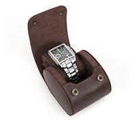 CONTACTS Étui de voyage en cuir véritable pour montres, boîte de rangement pour bijoux et montres, pochette de protection cylindrique souple (café, pour 1 montre)