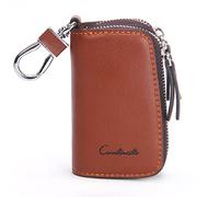 Contacts Étui en cuir pour clé de voiture unisexe avec 2 fermetures éclair, marron, taille unique