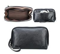 CONTACT'S FAMILY Organiseur de câbles en cuir, pochette de rangement technique, accessoires électroniques, sac de transport de voyage, Noir , Organiseur de sac