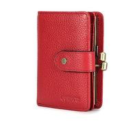 Contacts Full Grain Leather Kiss Lock Wallet for Women Small Kiss Clasp Coin Purse Red Bifold Card Holder with RFID Blocking