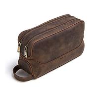 Contacts Homme Trousse de Toilette de Affaires Voyage en Cuir de Vache avec Grande Capacité Double Fermeture Éclair, 5#café, Taille Unique, Trousse de Toilette