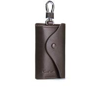 Contacts Hommes cuir véritable en peau de vache clé de voiture carte d'identité titulaire Portefeuille Keyring Keychain Marron