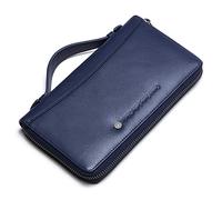 CONTACTS Hommes en cuir carte zipper passeport poche bill portefeuille porte-monnaie téléphone sac (Bleu)
