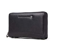 CONTACTS Hommes en cuir carte zipper passeport poche bill portefeuille porte-monnaie téléphone sac (Noir)
