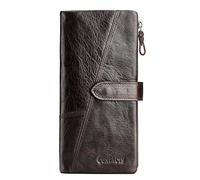 Contacts Hommes en cuir véritable pli à trois volets carte titulaire de téléphone Zipper porte-monnaie porte-monnaie (Marron foncé)