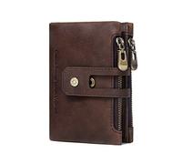 Contacts Hommes Véritable Cuir Bifold Double Zipper Coin Pocket Porte-Monnaie (Café Noir)