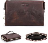 Contacts Organiseur de carte d'identité en cuir véritable pour homme, grande capacité avec verrou antivol pour passeport, téléphone portable, sac à main avec dragonne, Rouge/marron, Taille unique