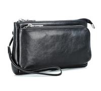 Contacts Pochette de voyage en cuir véritable pour homme avec dragonne, portefeuille passeport à fermeture éclair avec poche zippée, pochette téléphone de grande capacité, sac à main pour homme