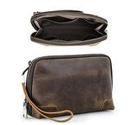 CONTACTS Pochette de voyage pour homme en cuir véritable avec sangle à main, sac à blocage RFID pour passeport marron, pochette pour téléphone à grande capacité pour homme, Moderne