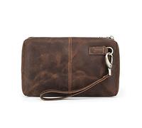 Contacts Pochette en cuir pour homme, portefeuille vintage en cuir Crazy Horse pour homme, sac à main de voyage, porte-cartes, téléphone, carnet de chèques, marron, Vintage