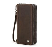 Contacts Porte-Monnaie pour Homme en Cuir Véritable avec Fermeture Éclair pour Carte d'Identité et Téléphone