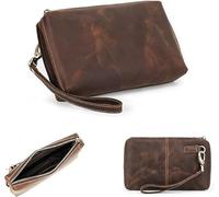 CONTACTS Porte-monnaie pour homme en cuir véritable avec fermeture éclair pour carte d'identité, téléphone, porte-monnaie, porte-monnaie (Café3)