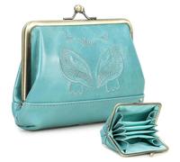 Contacts Porte-monnaie vintage en cuir pour femme avec porte-cartes, petit portefeuille mignon, bleu, Vintage