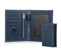 CONTACTS Porte-passeport Airtag en cuir pleine fleur avec blocage RFID - Étui fin pour passeport de voyage avec 4 emplacements pour cartes, poche pour pièces de monnaie (bleu)